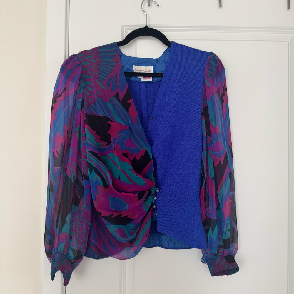 Anthony Sicari Vintage 80s Sheer Blouse with Bold Patterns